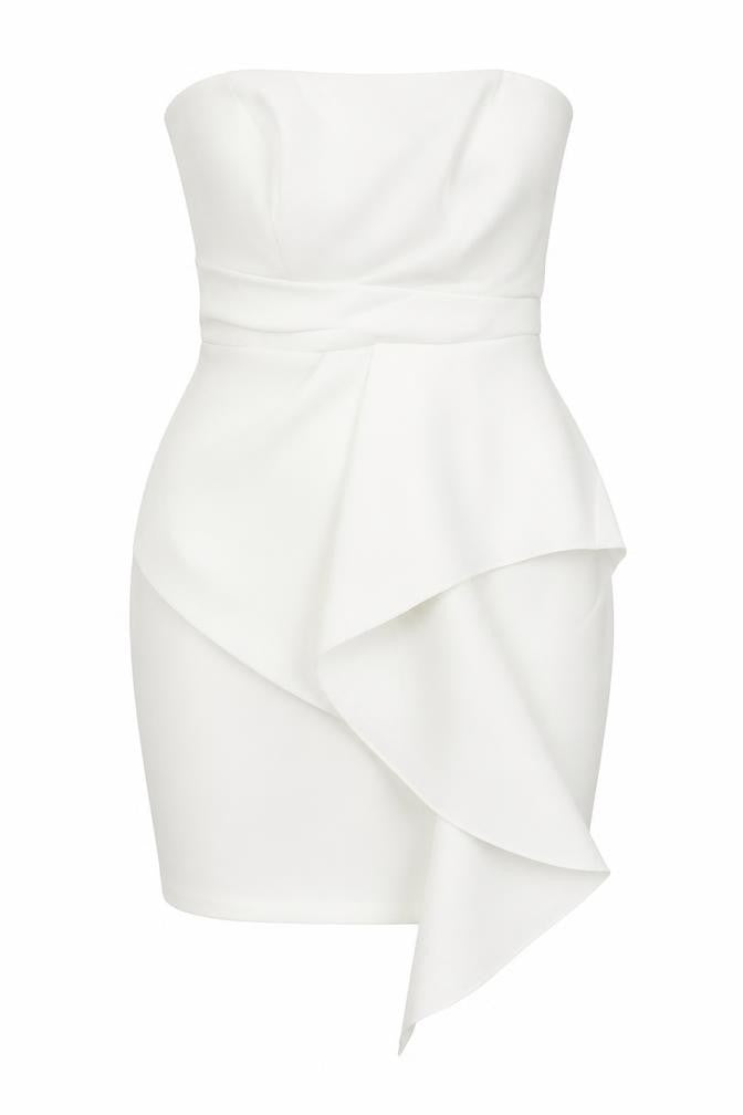Front view of Lipsy Women's White Strapless Bodycon Dress, size 12