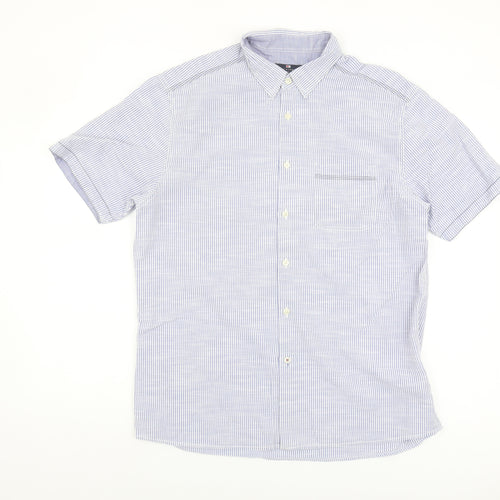 Marks and Spencer Blue Striped Men's Button-Up Shirt L