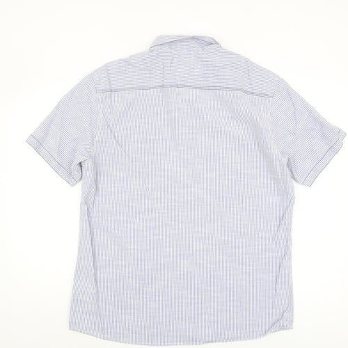 Marks and Spencer Blue Striped Men's Button-Up Shirt L
