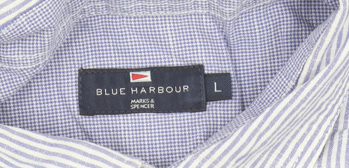Marks and Spencer Blue Striped Men's Button-Up Shirt L