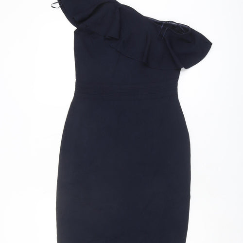 Next Women's Blue One Shoulder Ruffle Sheath Dress Size 16