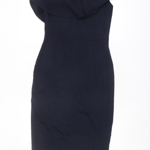 Next Women's Blue One Shoulder Ruffle Sheath Dress Size 16