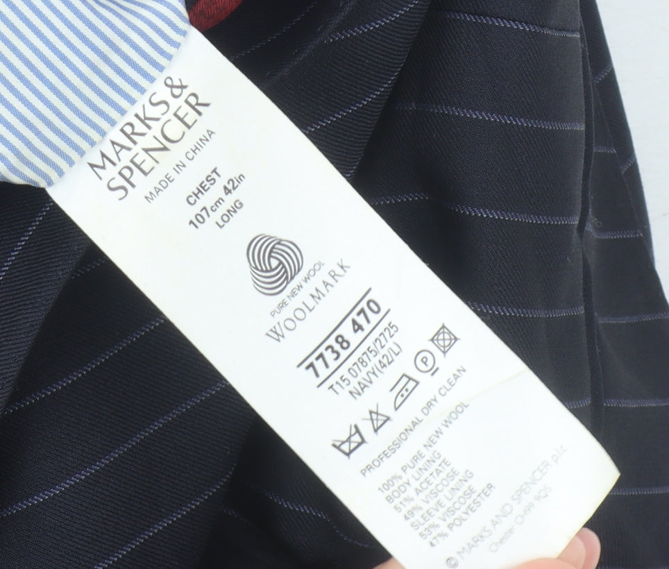 Marks and Spencer Men's Navy Pinstripe Suit Jacket 42L