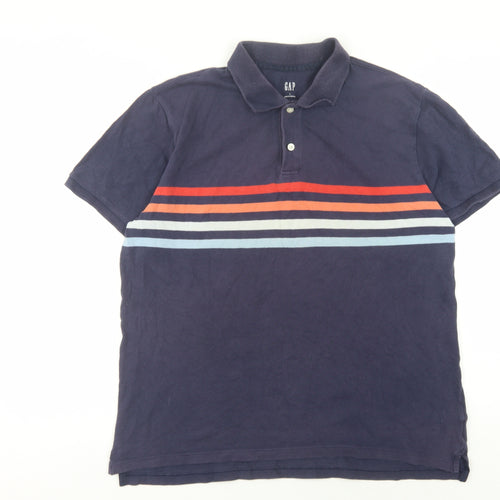 GAP Men's Blue Striped Polo Shirt L
