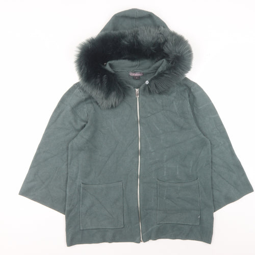 Maveic Women's Green Cape Jumper with Fur Trim, M