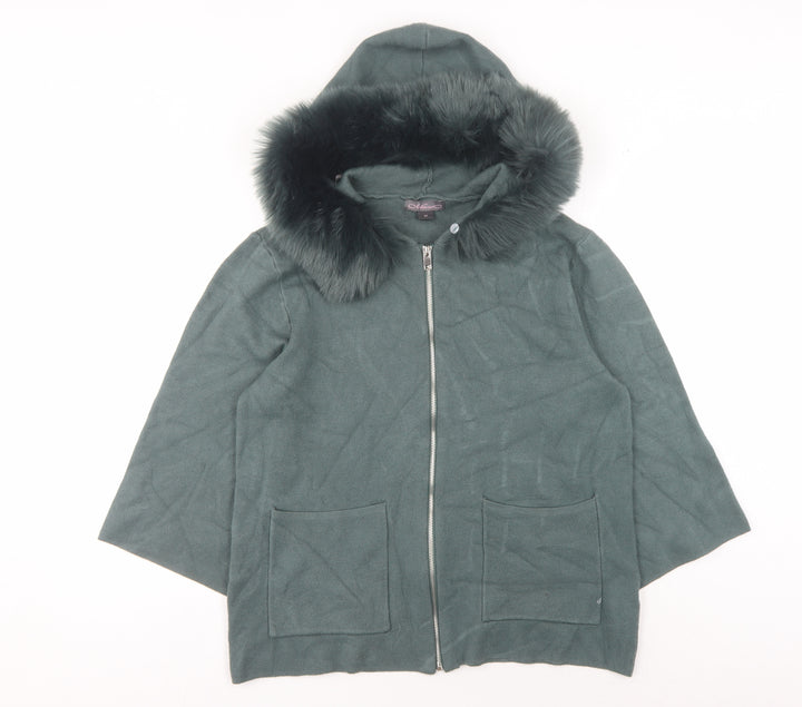 Maveic Women's Green Cape Jumper with Fur Trim, M