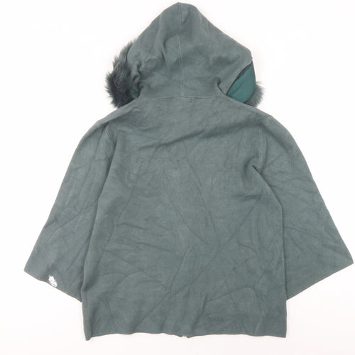 Maveic Women's Green Cape Jumper with Fur Trim, M