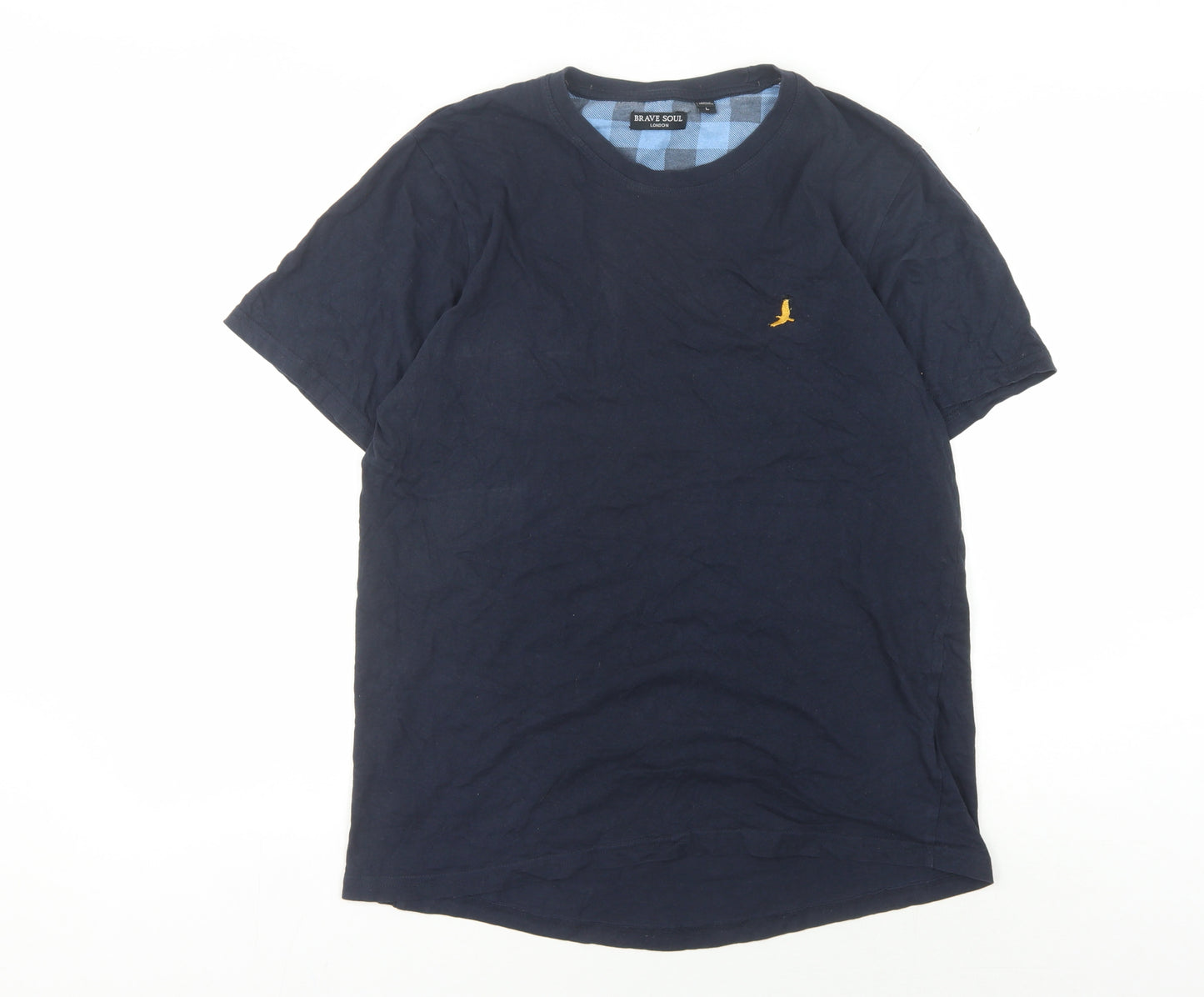 Brave Soul Men's Blue Cotton T-Shirt, Size L