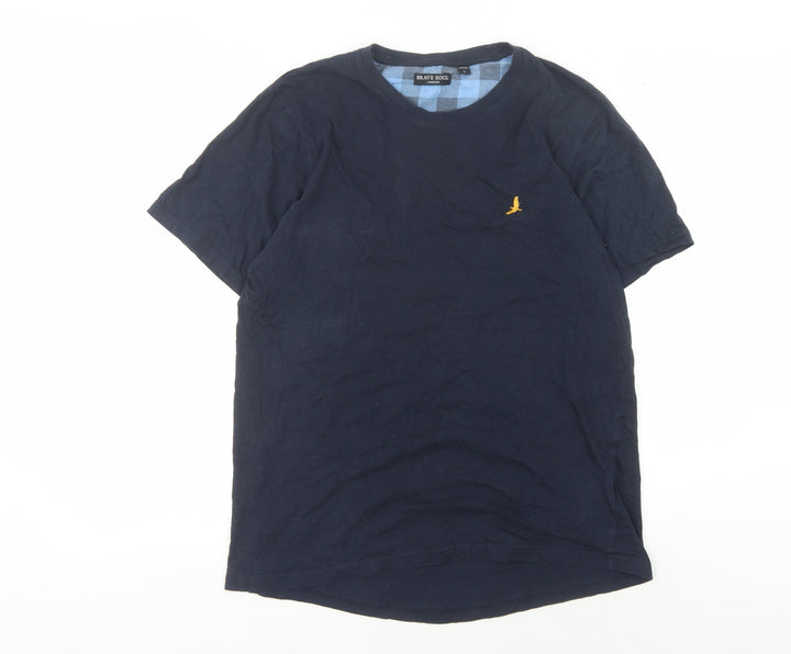 Brave Soul Men's Blue Cotton T-Shirt, Size L