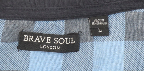 Brave Soul Men's Blue Cotton T-Shirt, Size L