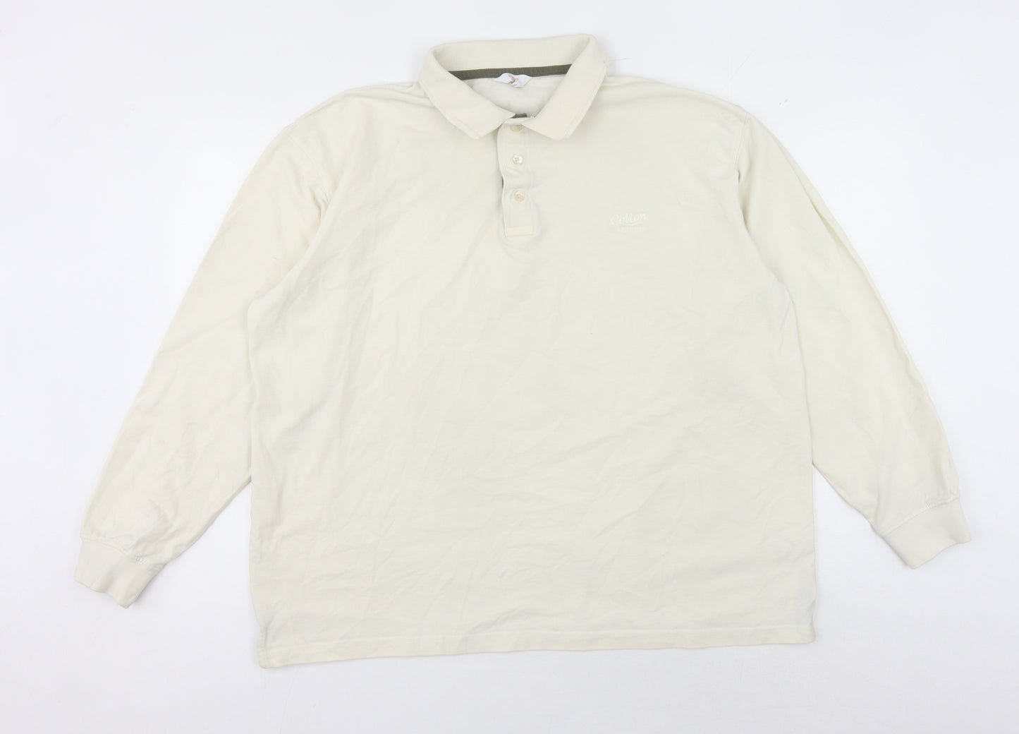 Cotton Traders Men's Beige Long Sleeve Polo 2XL