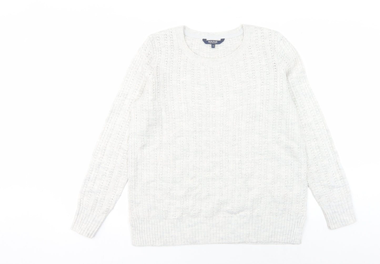 Maine Women's White Cable-Knit Pullover Jumper Size 14