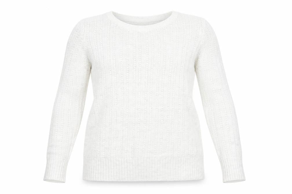 Front view of Maine New England Women's White Cable-Knit jumper, size 14