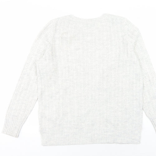 Maine Women's White Cable-Knit Pullover Jumper Size 14