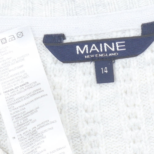 Maine Women's White Cable-Knit Pullover Jumper Size 14