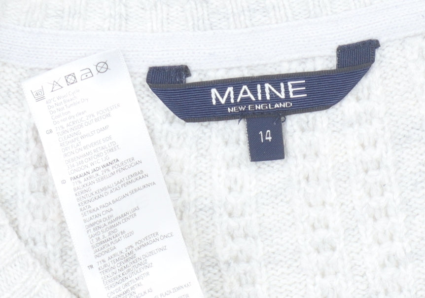 Maine Women's White Cable-Knit Pullover Jumper Size 14