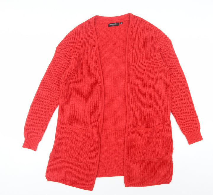 Brave Soul Women's Red Open Front Cardigan S Open Knit Casual