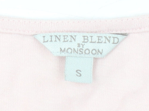 Monsoon Women's Pink S Cropped Linen Blend Top