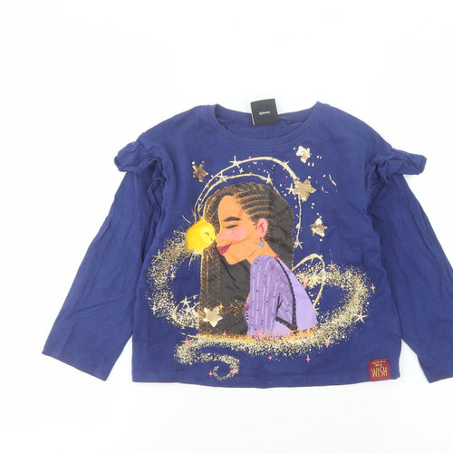 Next Girls Blue Glitter Graphic Long Sleeve T-Shirt 5-6 Years