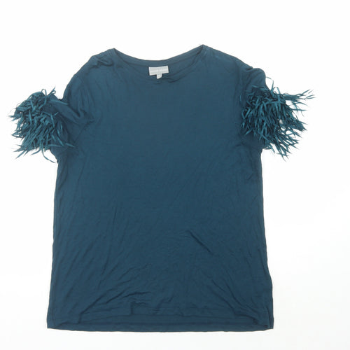 Oliver Bonas Women's Blue Fringe Flare Sleeve T-Shirt