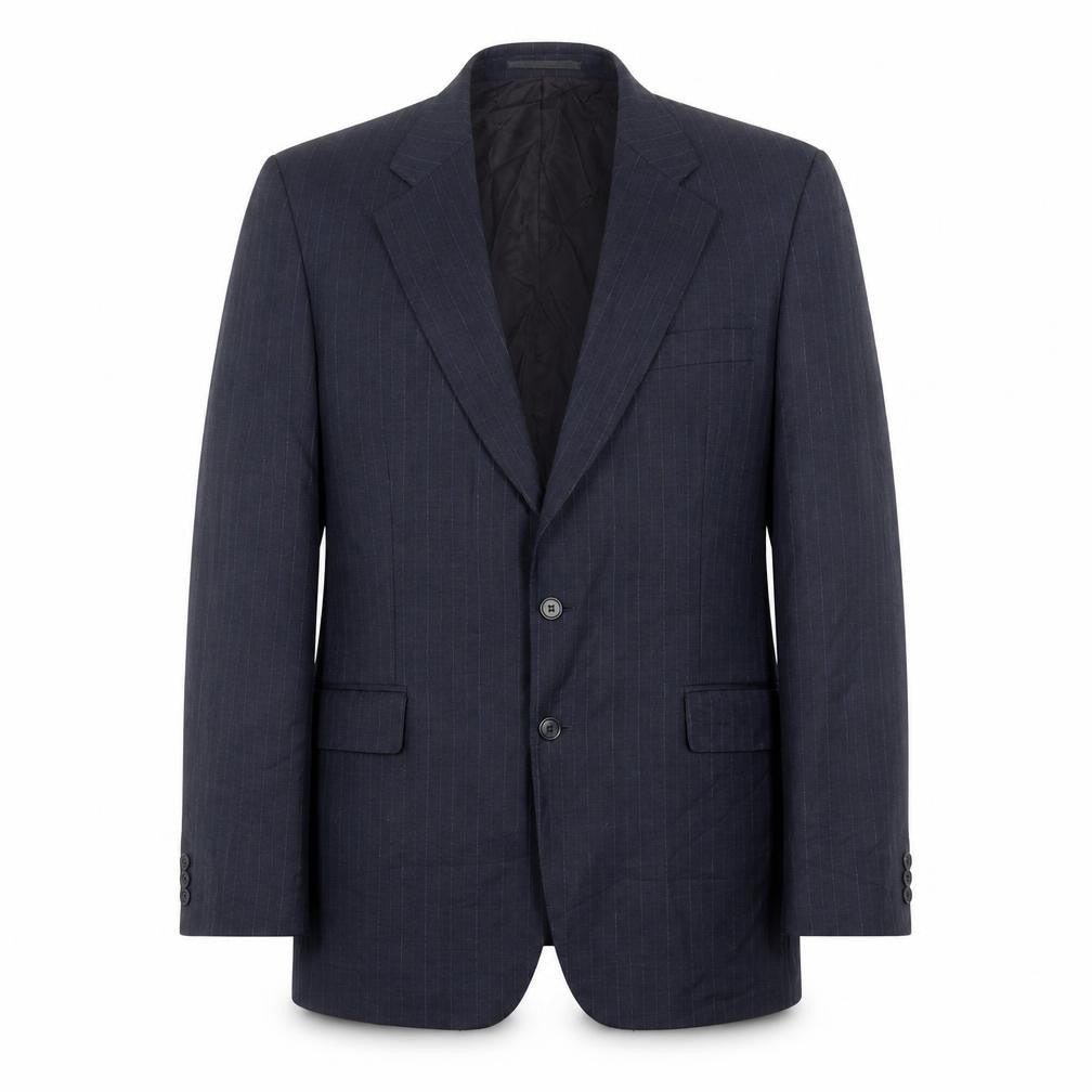 Front view of The Label Men's Blue Pinstriped Blazer Jacket 44 Long