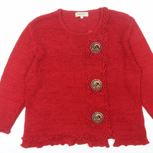 Bassini Women's Red Cardigan Size 6 Knit Button Accents