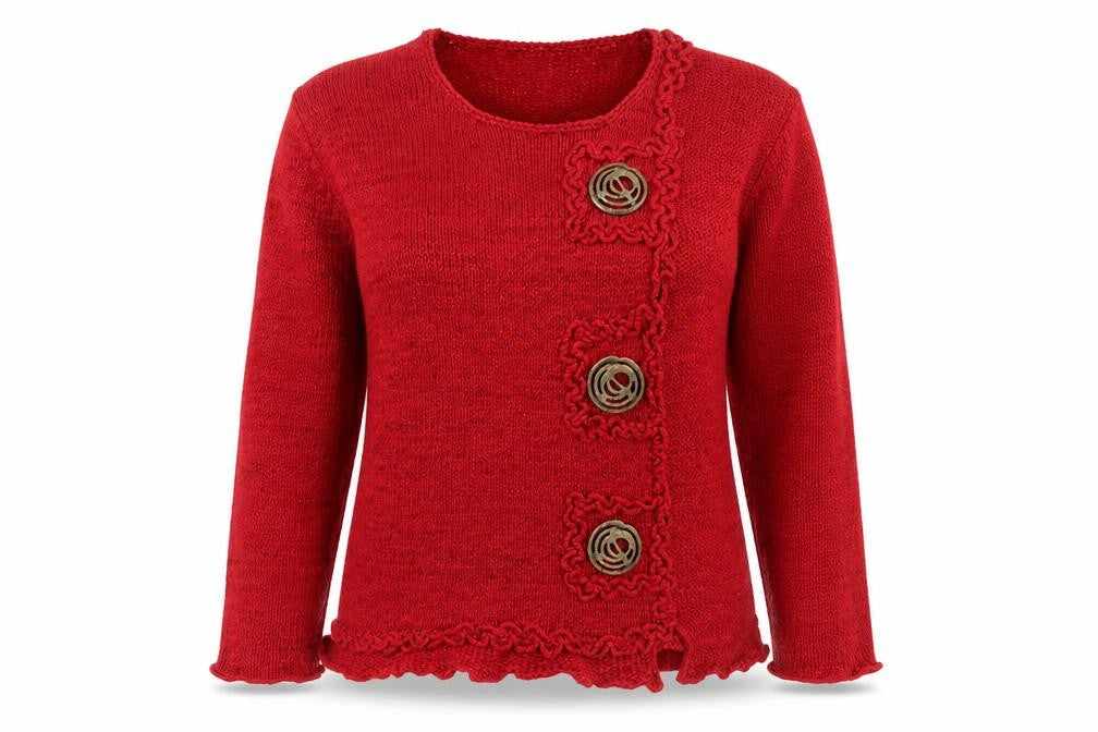 Bassini Women's Red Cardigan Size 6 Knit Button Accents