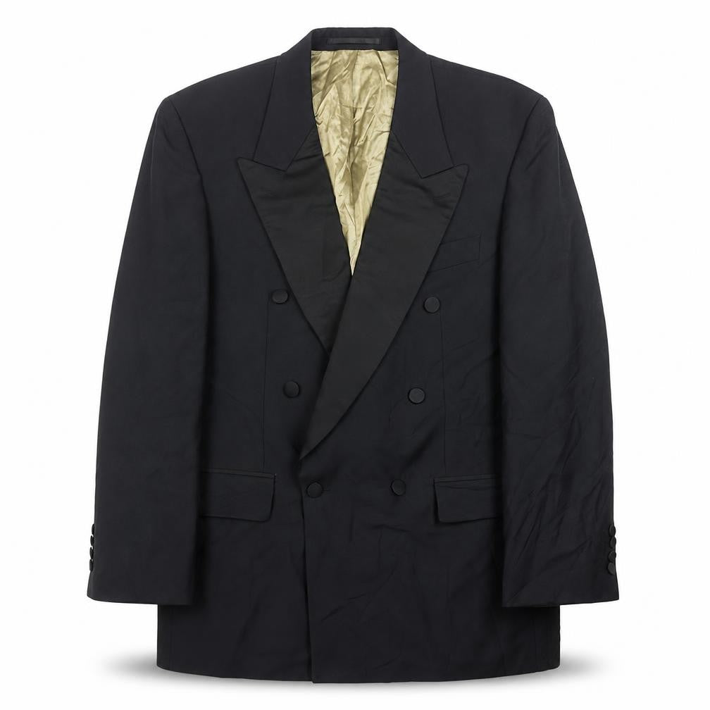 Front view of Van Gils Men's Black 40R Double-Breasted Tuxedo Blazer