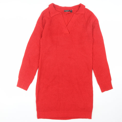Brax Women's Red Knit Jumper Dress, Long Sleeve, V-Neck