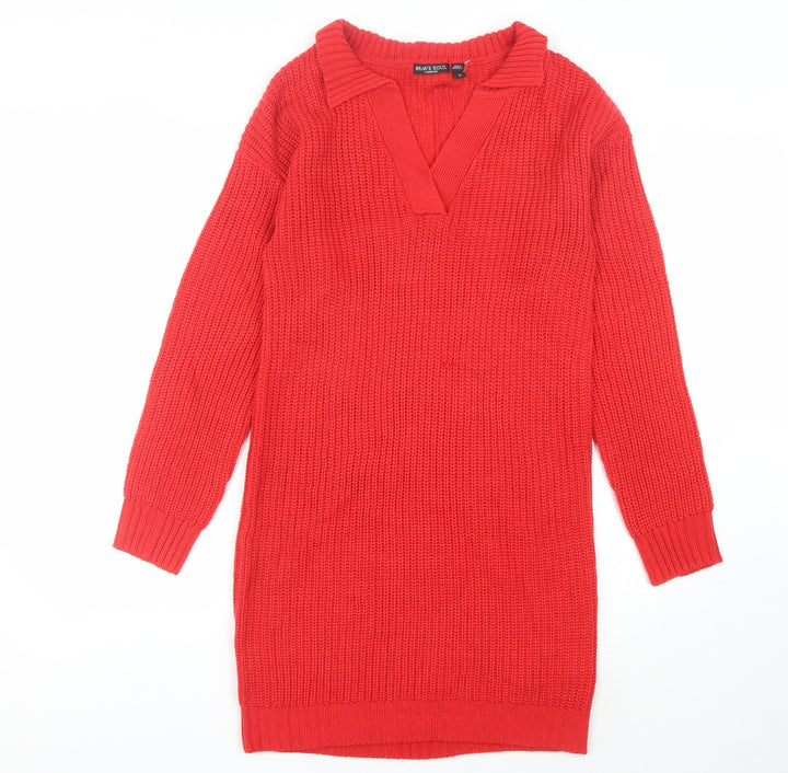 Brax Women's Red Knit Jumper Dress, Long Sleeve, V-Neck