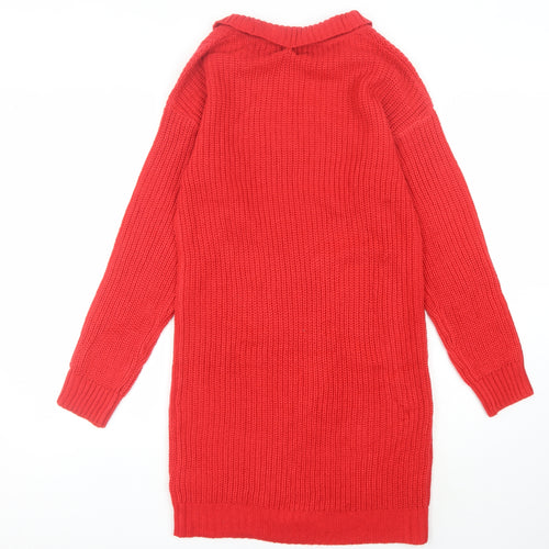 Brax Women's Red Knit Jumper Dress, Long Sleeve, V-Neck