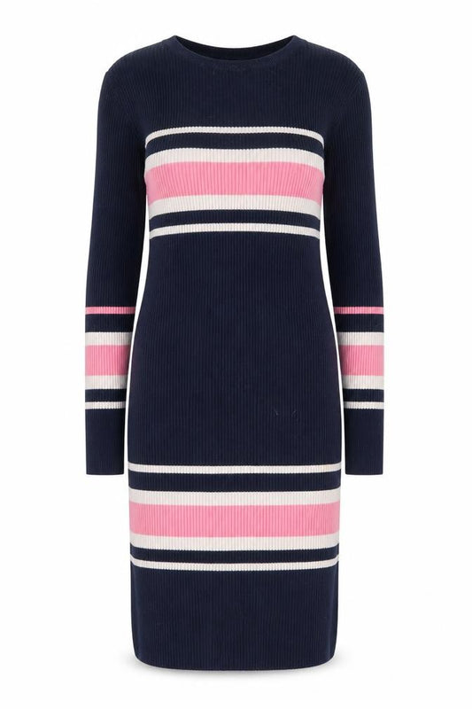 Front view of VILA Women's Multicoloured Striped Jumper Dress, M