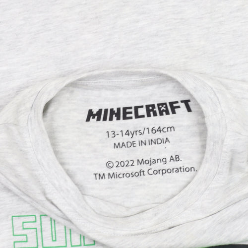 Minecraft Boys Grey T-Shirt 13-14 Years Graphic Print