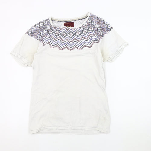 SC&CO Men's White Geometric Cotton T-Shirt, M