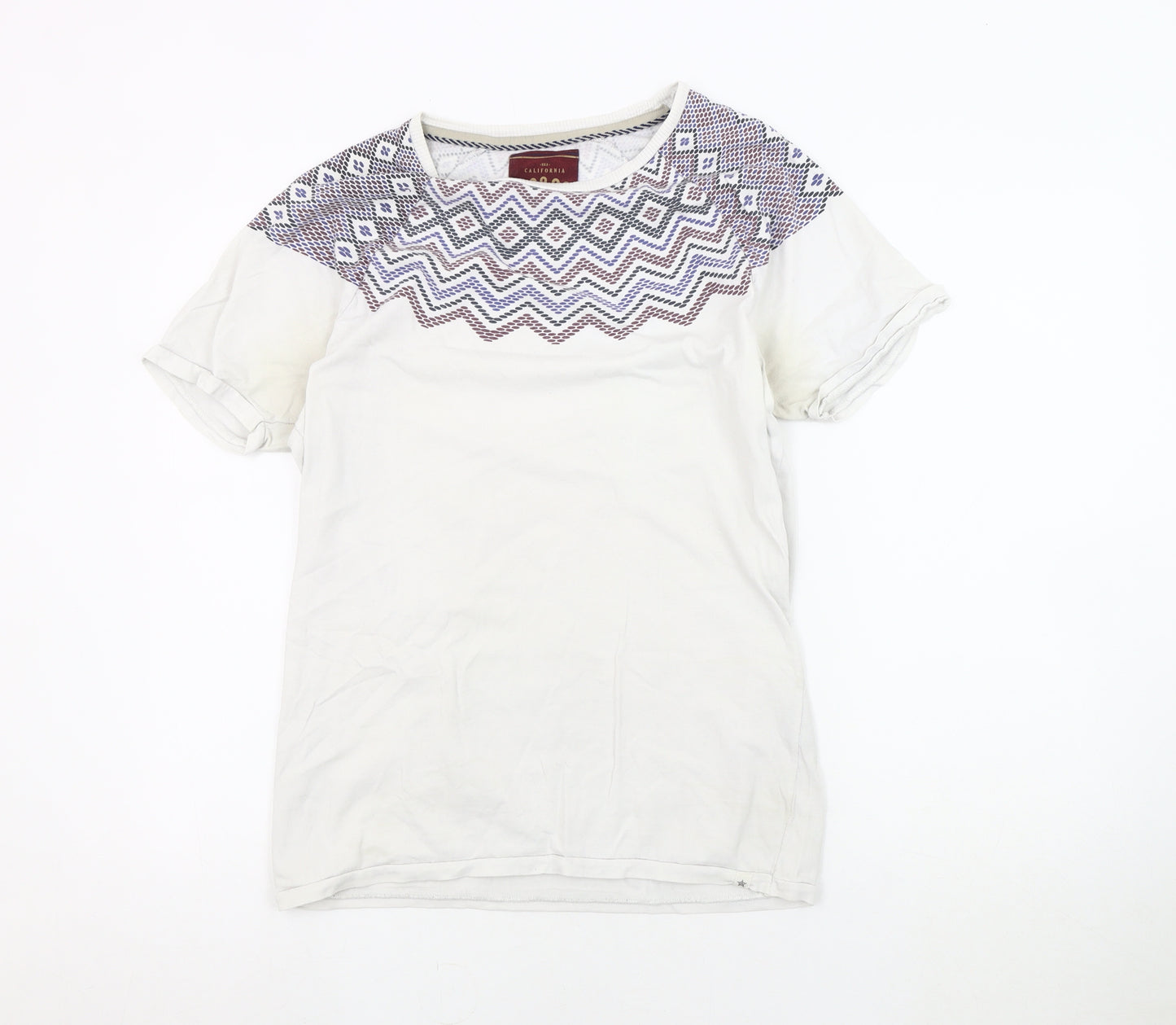 SC&CO Men's White Geometric Cotton T-Shirt, M