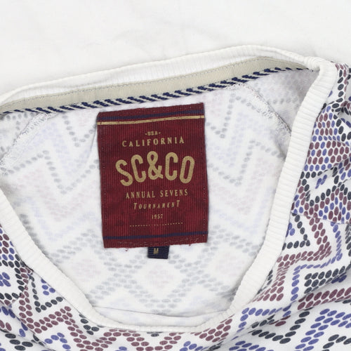 SC&CO Men's White Geometric Cotton T-Shirt, M