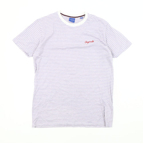 Jack & Jones Men's Grey Striped Crew Neck T-Shirt M