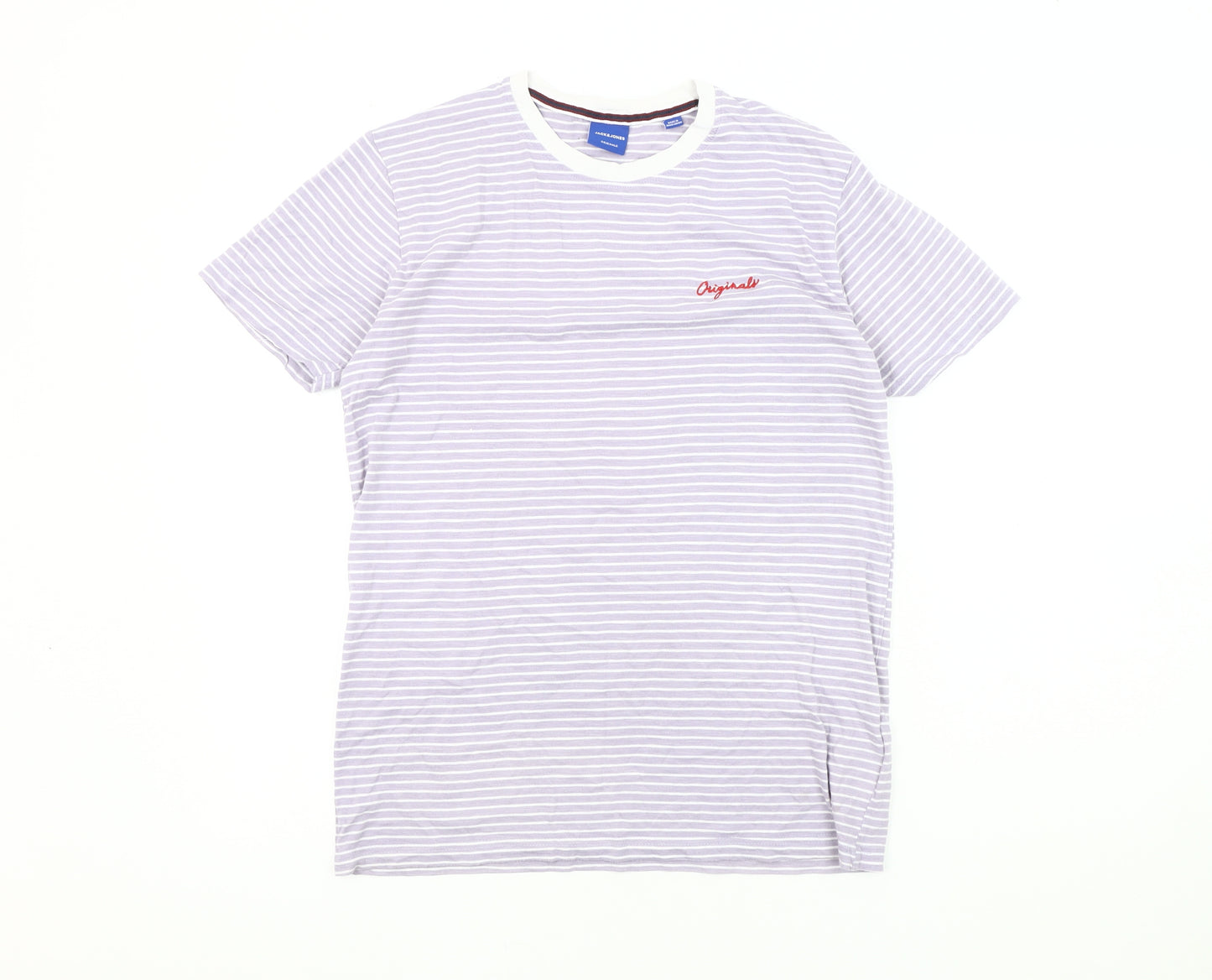 Jack & Jones Men's Grey Striped Crew Neck T-Shirt M