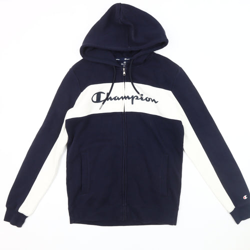 Champion Men's Blue Hooded Jacket S Logo Casual