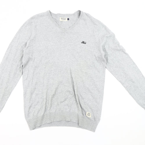 Jack & Jones Men's Grey V-Neck Pullover Jumper L