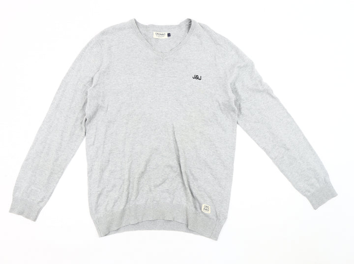 Jack & Jones Men's Grey V-Neck Pullover Jumper L