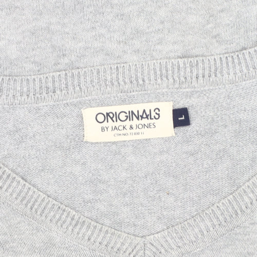 Jack & Jones Men's Grey V-Neck Pullover Jumper L