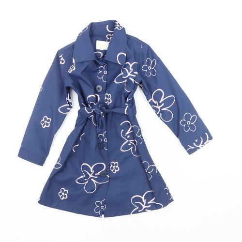 Joules Girls Blue Floral Trench Coat XS - Casual Spring Wear