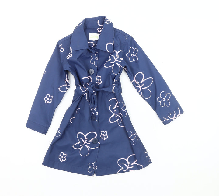 Joules Girls Blue Floral Trench Coat XS - Casual Spring Wear