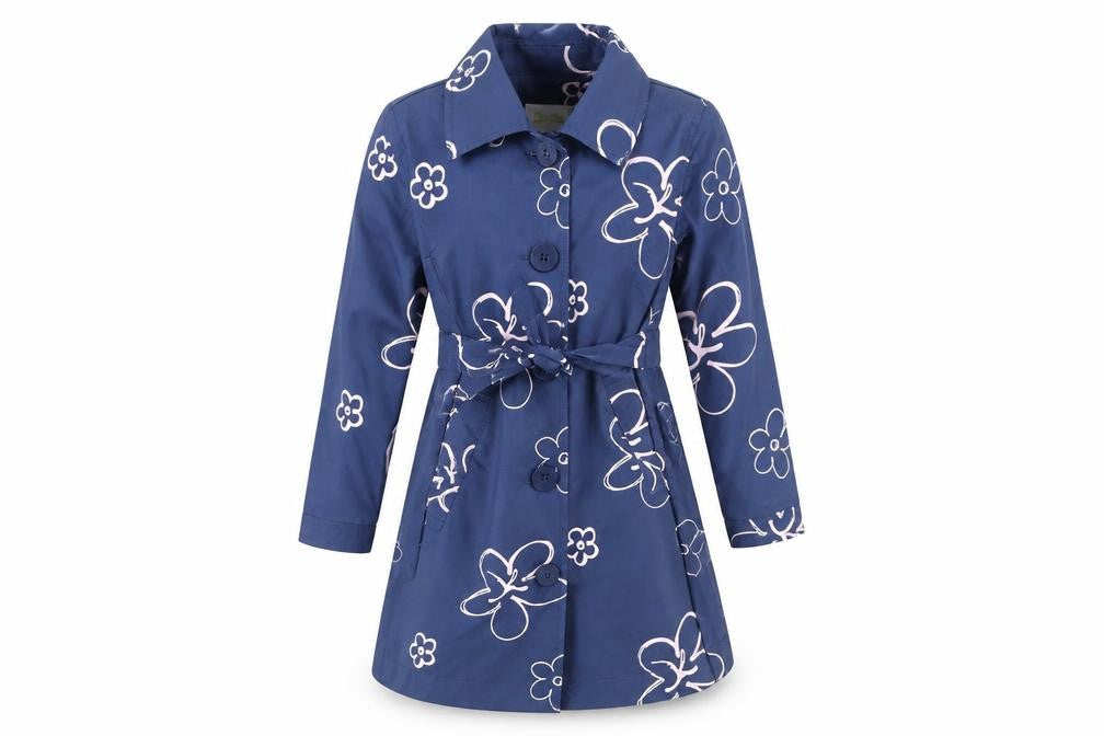 Joules Girls Blue Floral Trench Coat XS - Casual Spring Wear