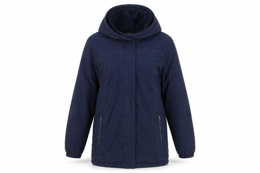 Front view of Regatta Women's Blue Hooded Parka Jacket, size 10