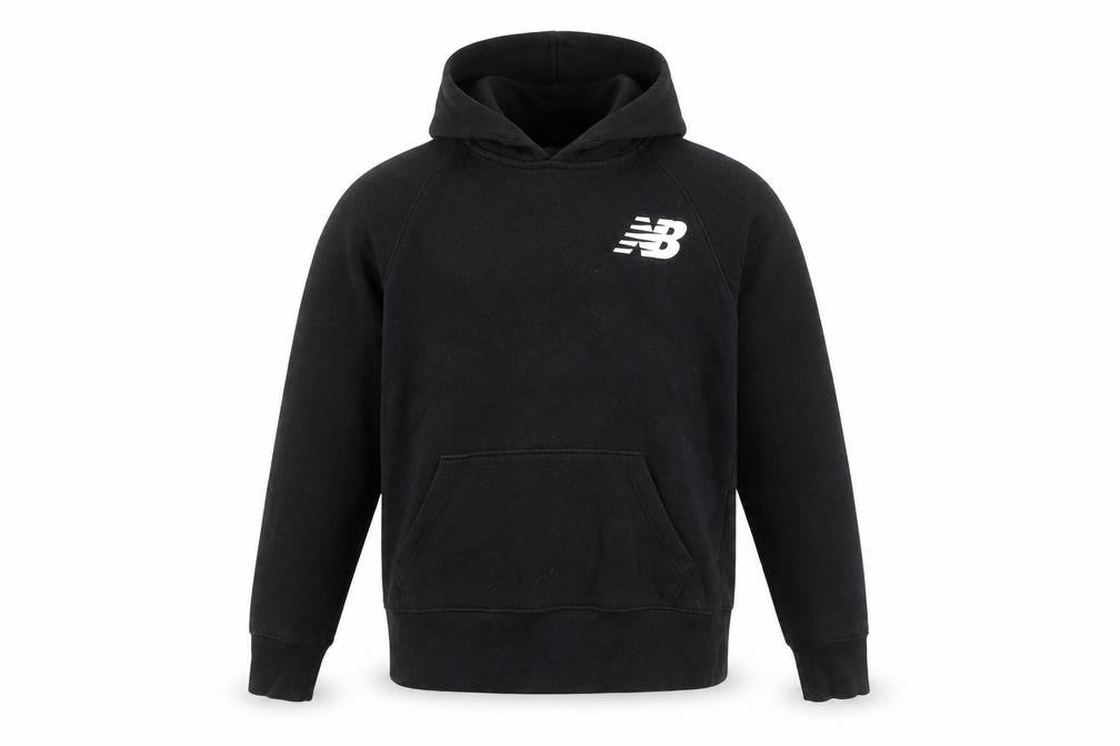 Front view of New Balance Men's XS Black Pullover Logo Hoodie