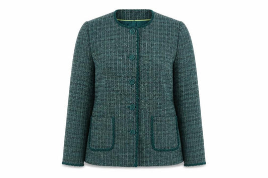 Front view of Honor Millburn Women's Green Tweed Jacket, size 14