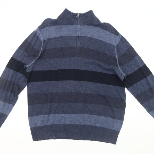 Banana Republic Men's Blue Striped 1/2 Zip Sweatshirt L