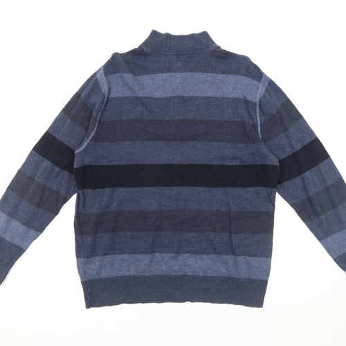 Banana Republic Men's Blue Striped 1/2 Zip Sweatshirt L